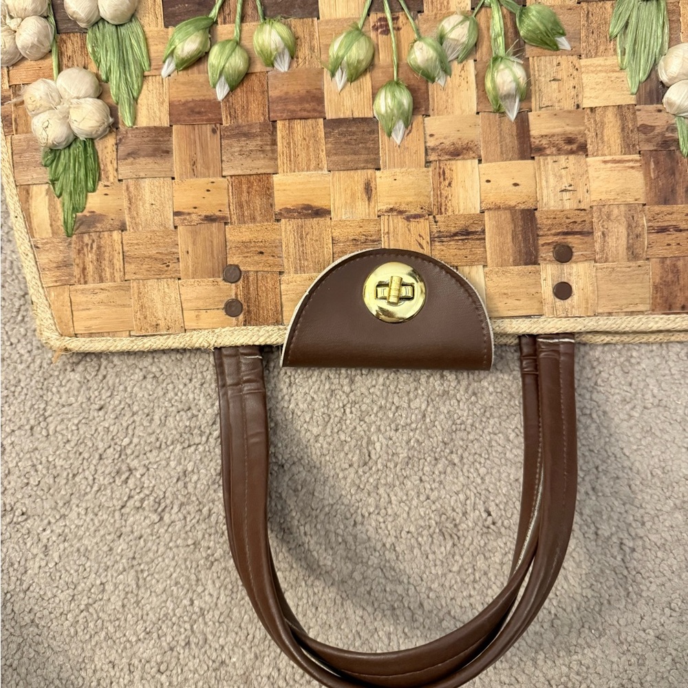Elegant Large Floral Woven Tote Bag - Picture 3 of 12